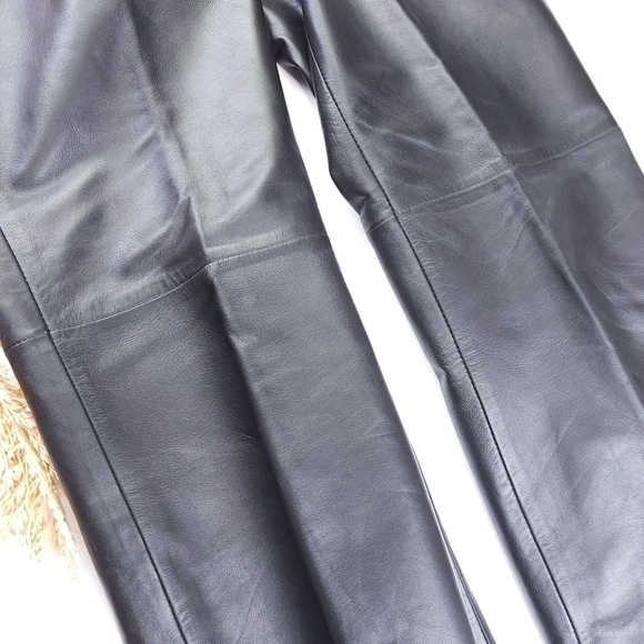 Vs2 by Vakko Black Leather Raw Hem Women's Pants Sz 4 - Picture 5 of 10